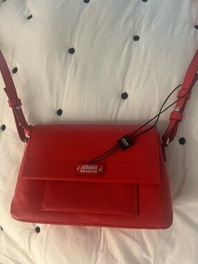 Armani Collezioni Vibrant Red Leather Crossbody with Front Pocket